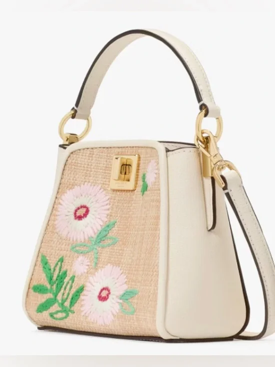 Kate Spade NY Phoebe Straw Mini Crossbody bag w/ Floral Embellishment - Picture 2 of 9
